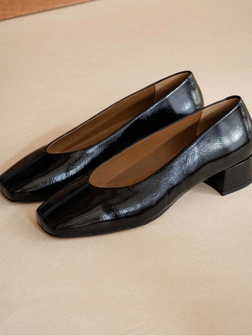 Bobbies Classic Black Patent Low Block Heel Pumps